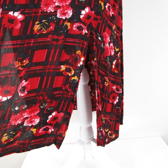 Asos Red Black Floral Plaid Long Sleeve Midi Dress 8 - Picture 8 of 13